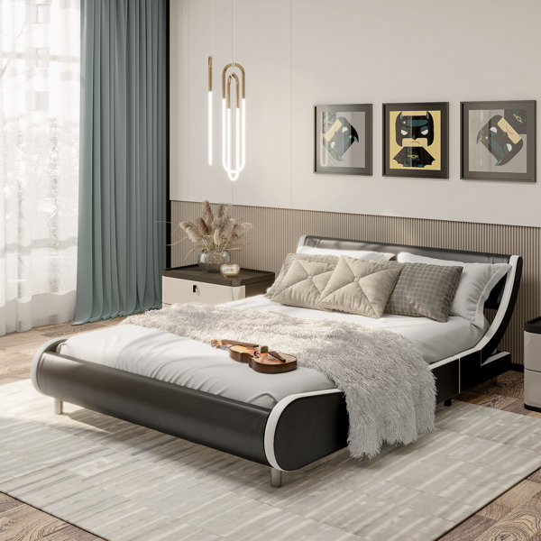 Ivy Bronx King Size Pu Upholstered Bed Frame Modern Soft King Platform